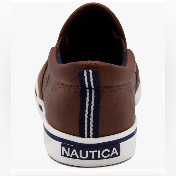 NAUTICA Slip On Brown Vegan Leather US 4 Big Boy’s Loafer Boat Shoes EUC - Picture 2 of 7